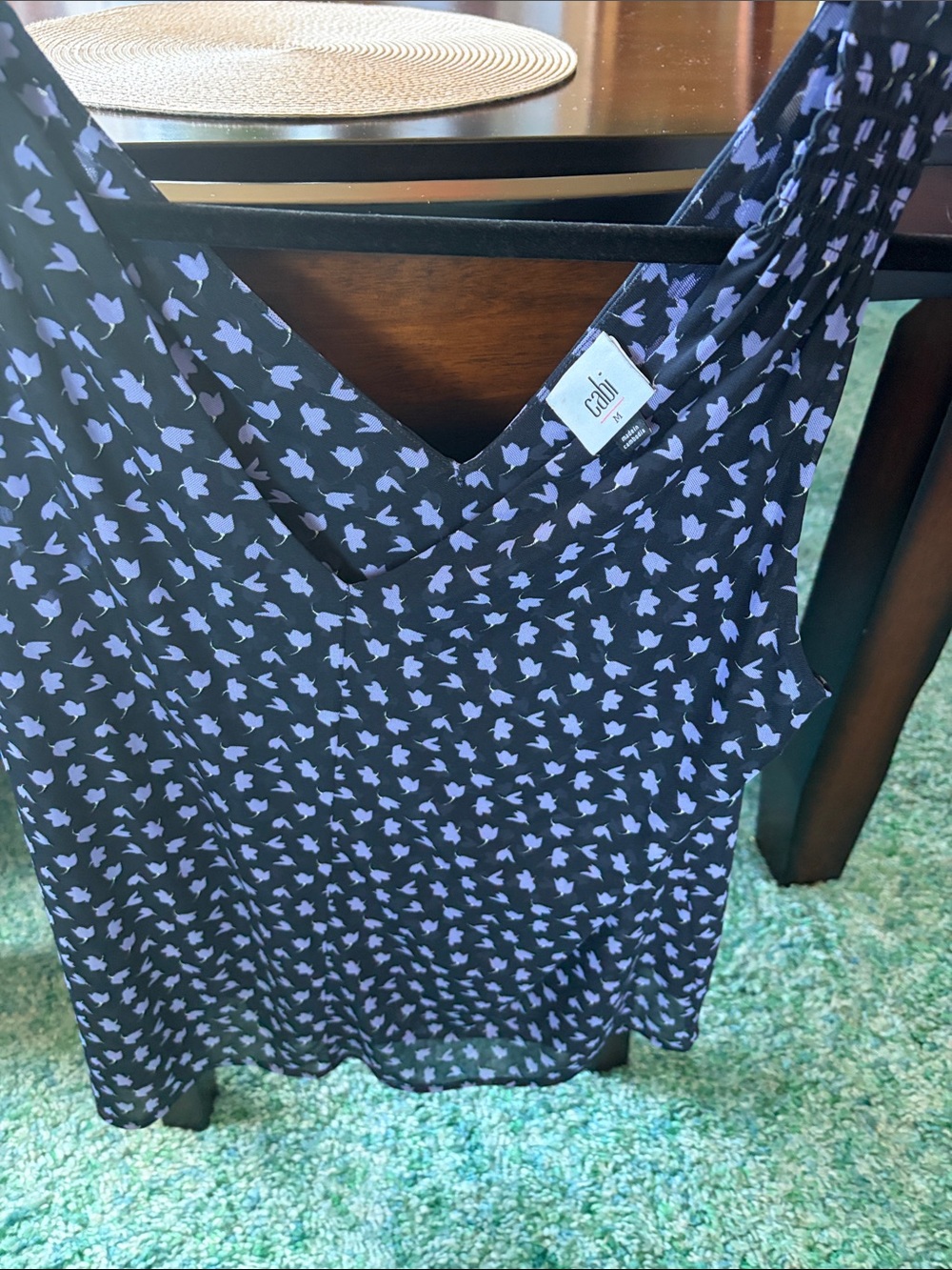 CAbi Black Tank with Lilac Floral Motif